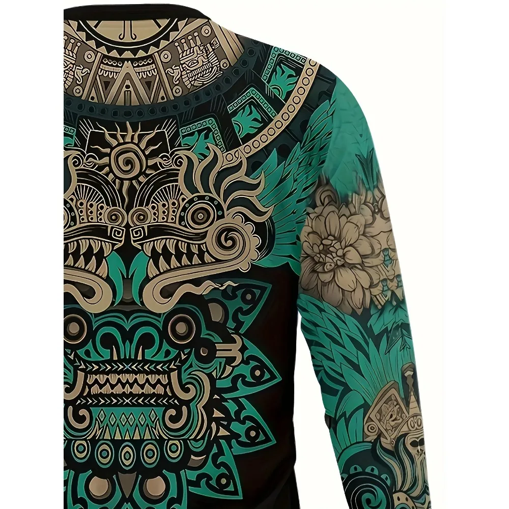 تي شيرت رجالي أنيق ثلاثي الأبعاد مطبوع عليه تنين بأكمام طويلة تي شيرت بوليستر طفيف قابل للتمدد برقبة دائرية نمط غير رسمي ملابس شارع Y2K كبيرة الحجم #4