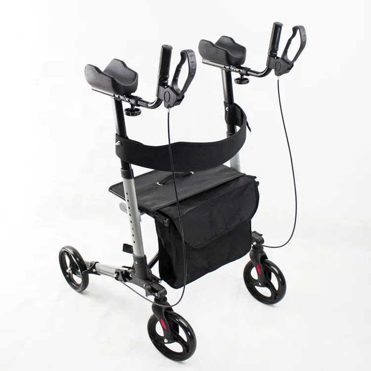 Upright Rollator Walker with Padded Armrests 8 Inch Wheels Height Adjustable Storage Bag  Upright Mobility Walker