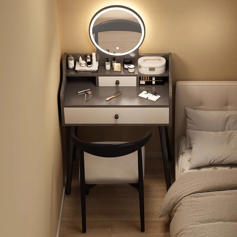 

Vanity Dressing Table Modern Minimalist Small Space Bedroom Mirror Stool Storage Drawers LED Furniture Dressers Home