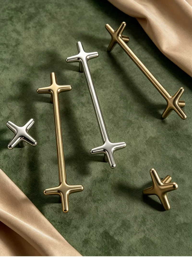 Minimalistische Titan-Silber-Schrankgriffe, antikes Messing, hochwertige Kleiderschrank-Türgriffe, Zinklegierung, Schubladenknöpfe, Sternform-Knöpfe