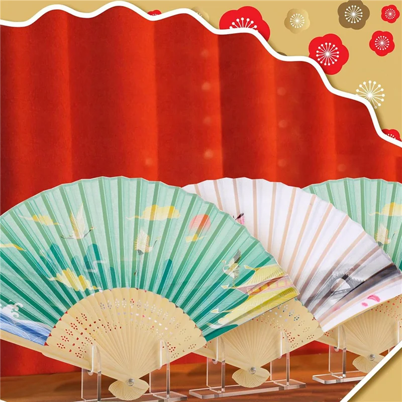 ABZS 8 Pcs Acrylic Fan Display Stand Folding Clear Fan Holder Easel Japanese Chinese Hand Fan Stand Foldable Handheld Fan