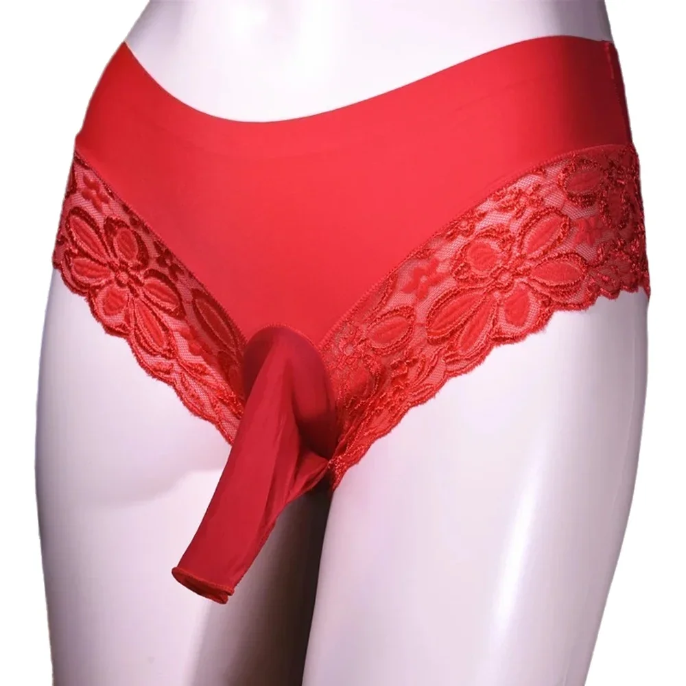 

Mens Panties Lace Ice Silk Underwear Hip Lift Thong Low Waist Briefs See-Through Sissy Pouch Sheath Underpants T-Back Briefs