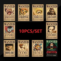 10PCS Anime Luffy Straw Hat Pirates One Piece Wanted Poster Stickers Vintage Painting Kid Bed Room Wall Decorate Adult Toy Gift