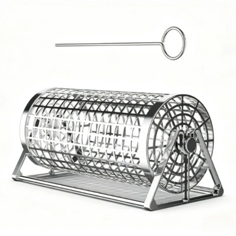 Round BBQ Grill Basket Portable Rolling Grill Mesh Outdoor Barbecue Smoked Cage Rotisserie Cooking Grill Net for Camping