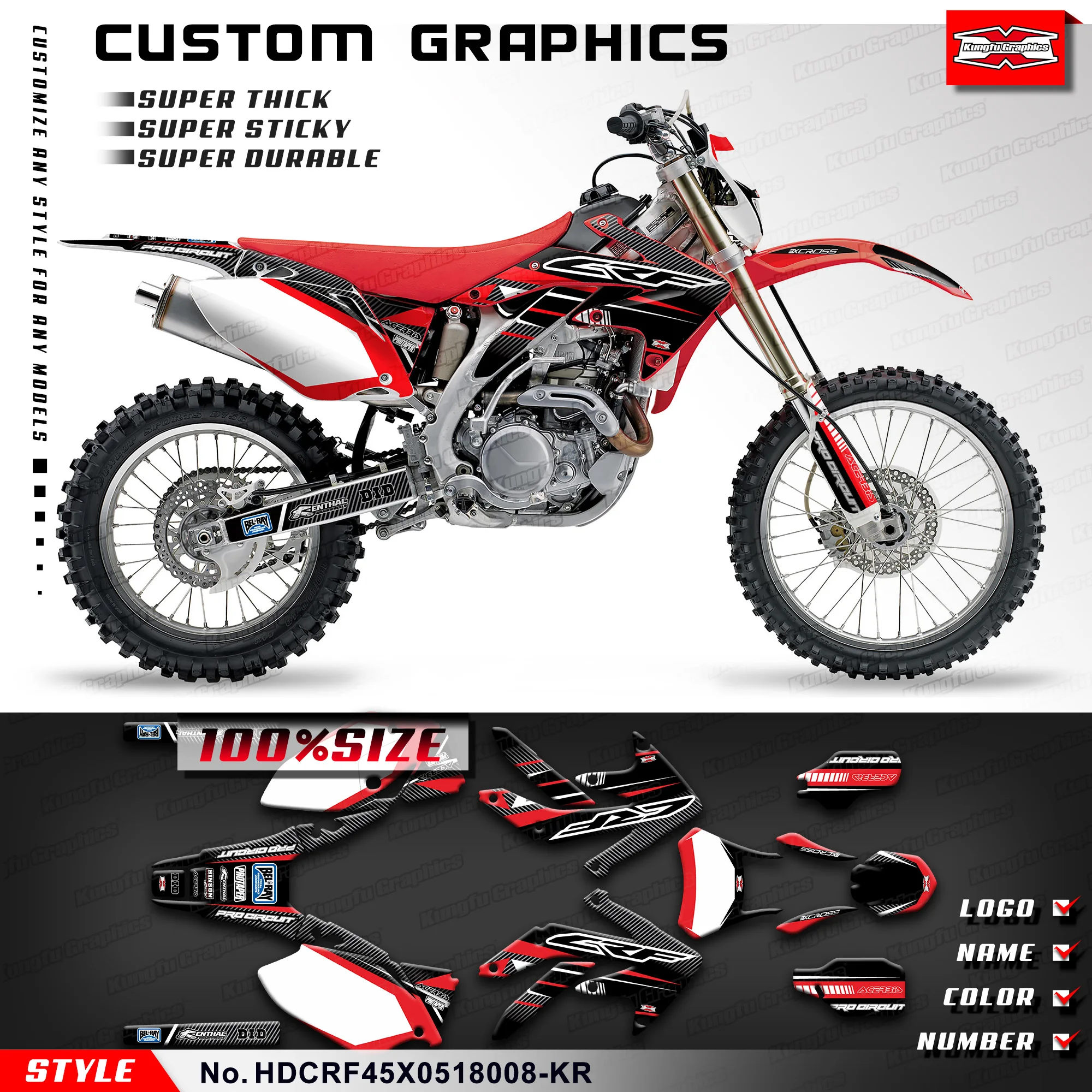 KUNGFU GRAPHICS Motorcycle Graphics UV Resistant Laminate for Honda CRF450X 2005-2018, HDCRF45X0518008-KR