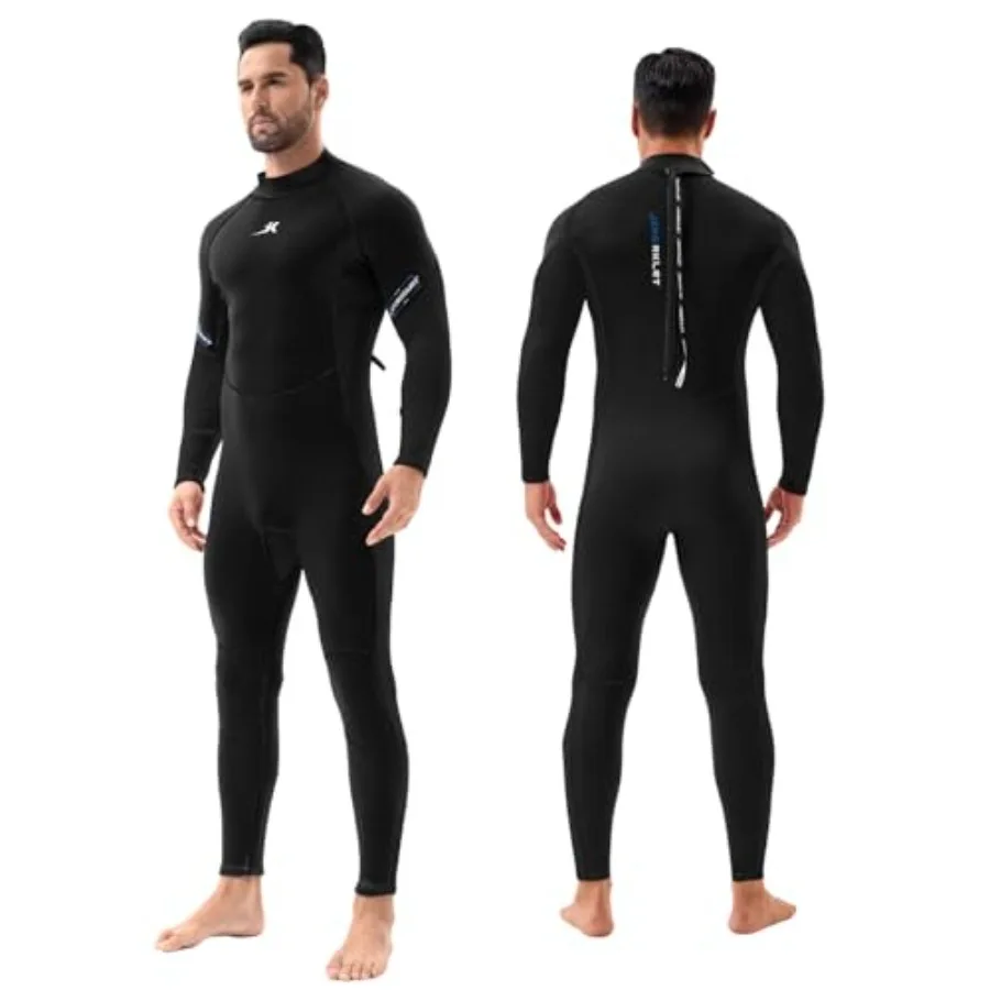 

Men's 3mm back zip full wetsuit for diving and swimming, neoprene, black, flexible and thermal insulation