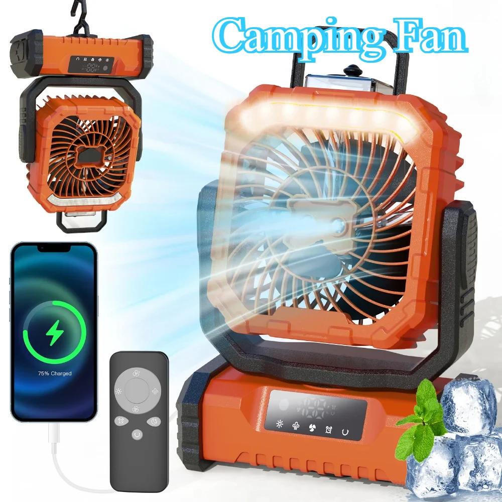 

Портативный распылительный вентилятор для кемпинга, 20000 мАч, перезаряжаемый вентилятор с батарейным питанием и светодиодным фонарем для рыбалки, садового барбекю и путешествий