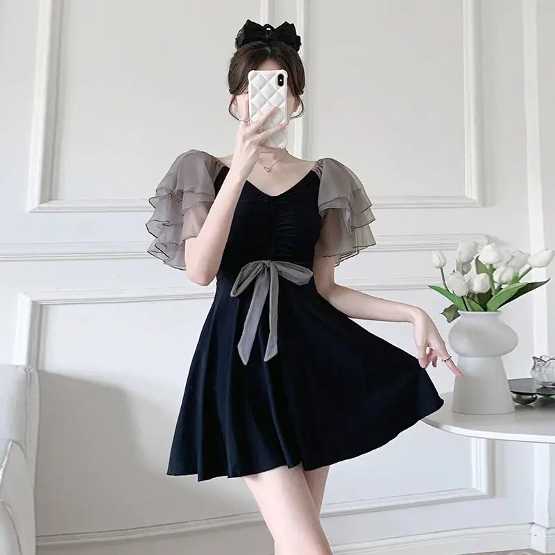 

Summer Women Clothes Casual Fashion Trend V-neck Short Sleeve Princess Dress Women's Sexy Elegant Temperament Sweet Dresses