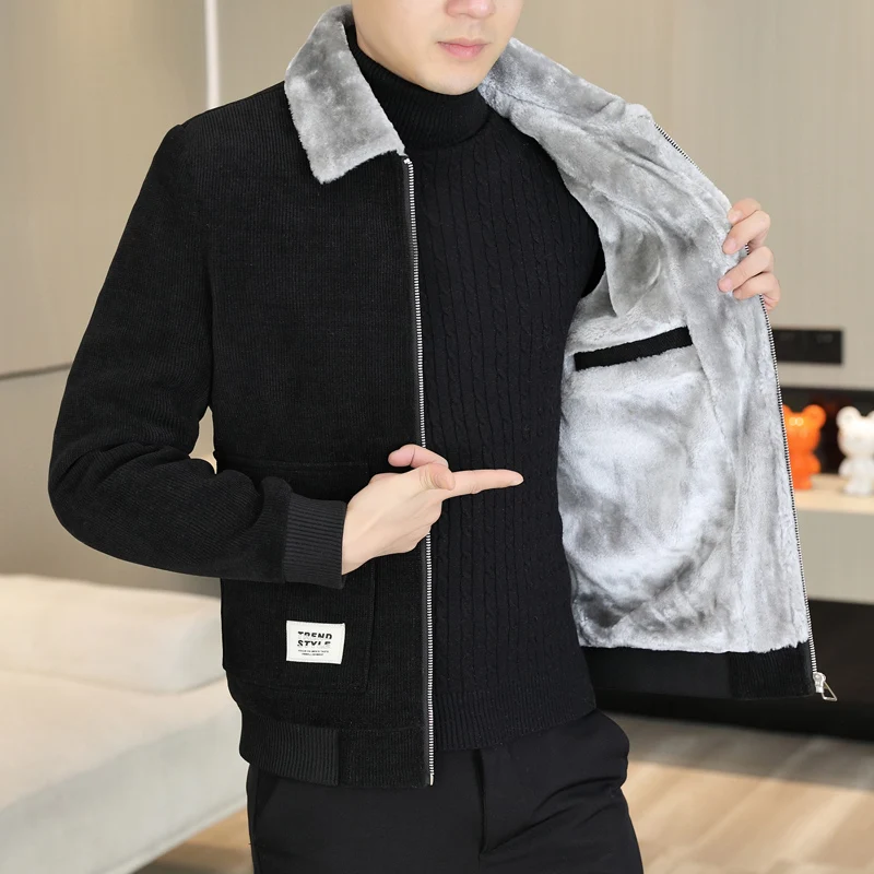

Men's Faion Urban Winter Jaet Thiened Fce Lined ort Cotton Coat Casual Color Wool Collar Outerwear