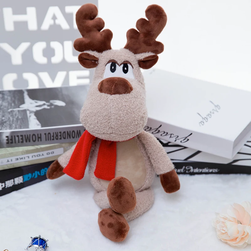 

Kawaii Christmas Deer Doll Festive Decorations Plush Scarf Animal Toy Pillow Cushion Soft Gift For Children