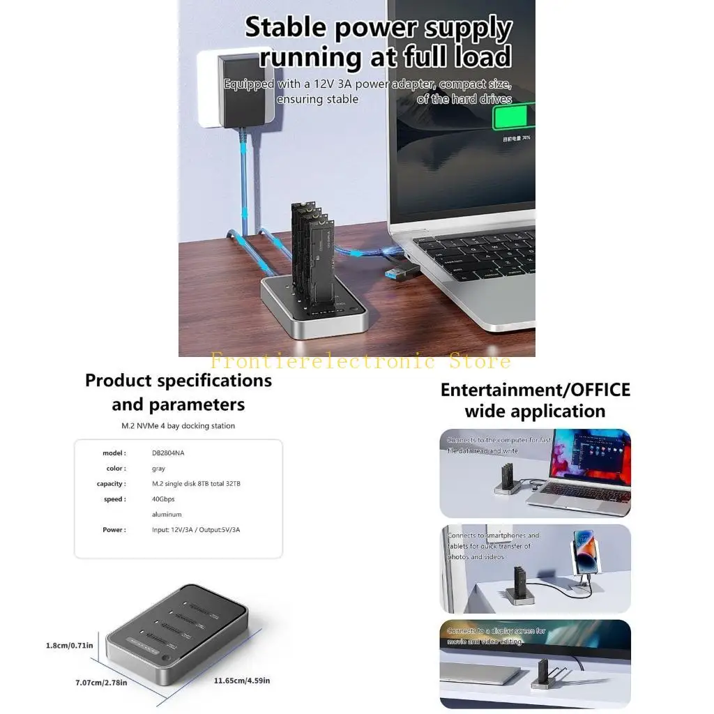 

G8DB 4 Port M.2 Solid Disks Docking Station Aluminum Cooling Case USB4.0 40Gbps