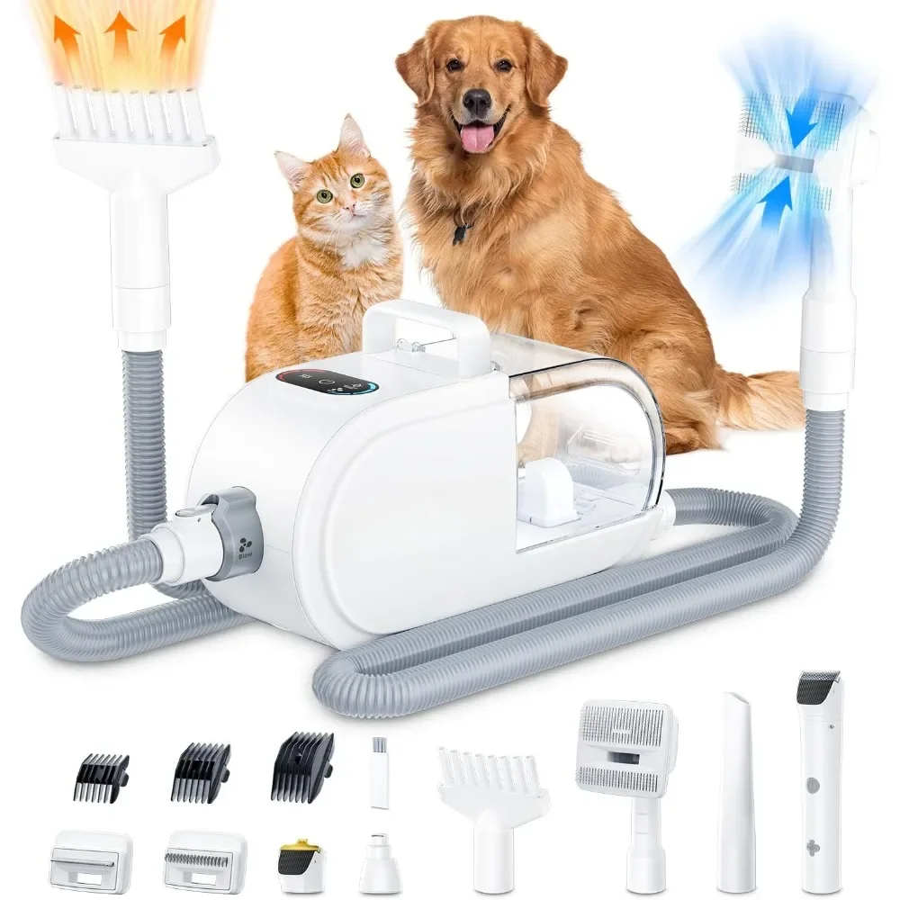 Dog Hair Vacuum & Dryer & Clipper 3 in 1, Dog Grooming Kit Nail Grinder, Pet Hair Dryer with Adjustable Speed and Temperature