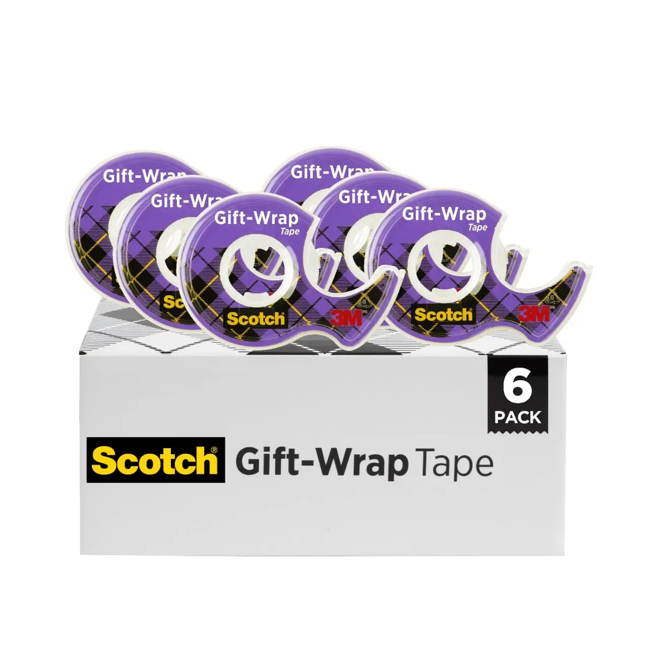 

Gift Wrap Tape, 6 Rolls, 3/4 x 650 Inches, Dispensered, Satin Finish, Strong & Secure