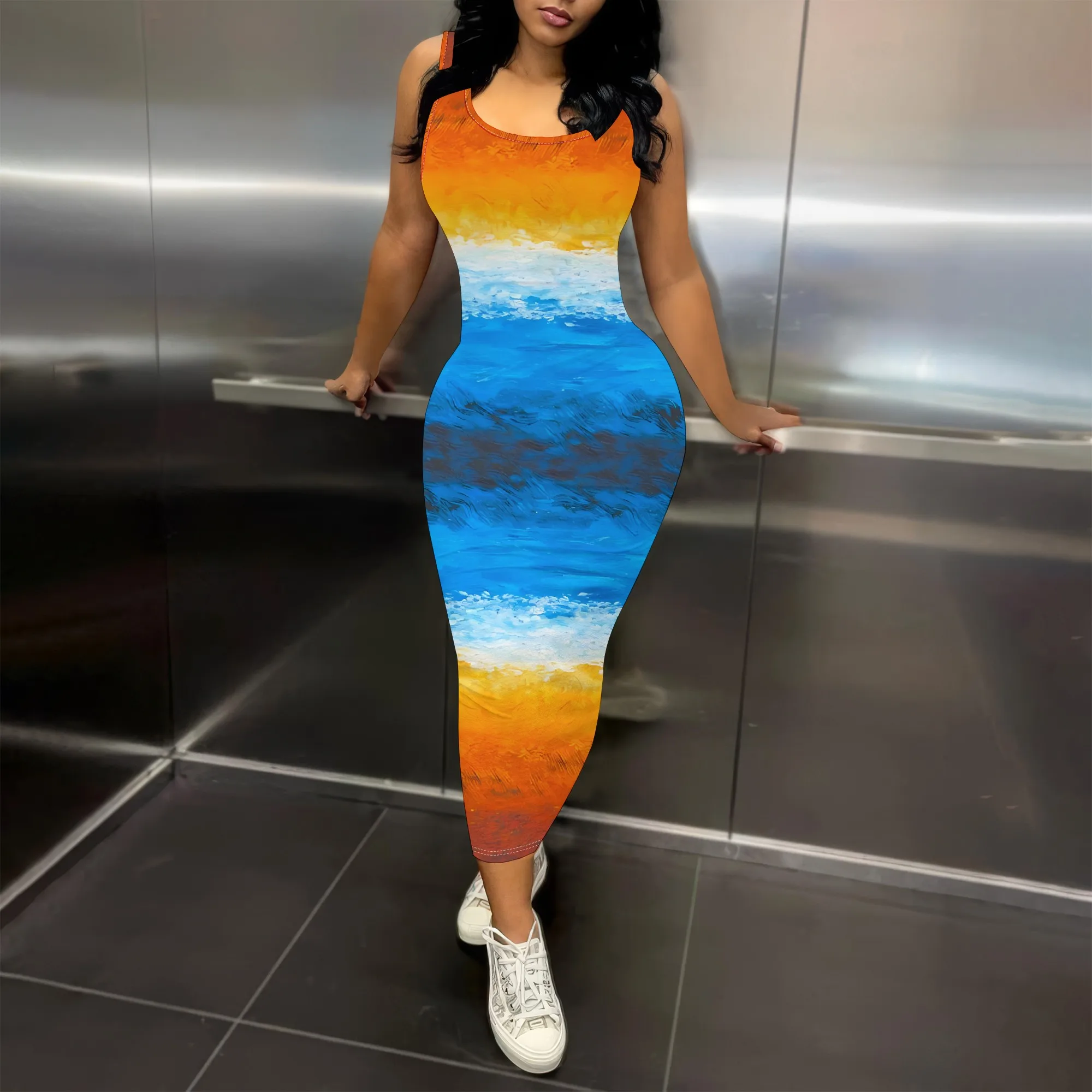 

Nupusa Gradient Print Dress for Women Regular Size Summer Casual Sleeveless Bodycon Maxi Dress