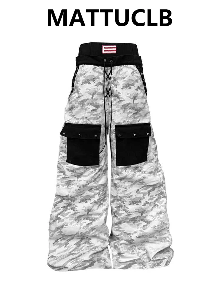 Women's Baggy Jeans Y2k Japanese Streetwear Camouflage Drawstring Denim Pants Men Wide Fit American Retro Grunge Hip-pop Harajuk
