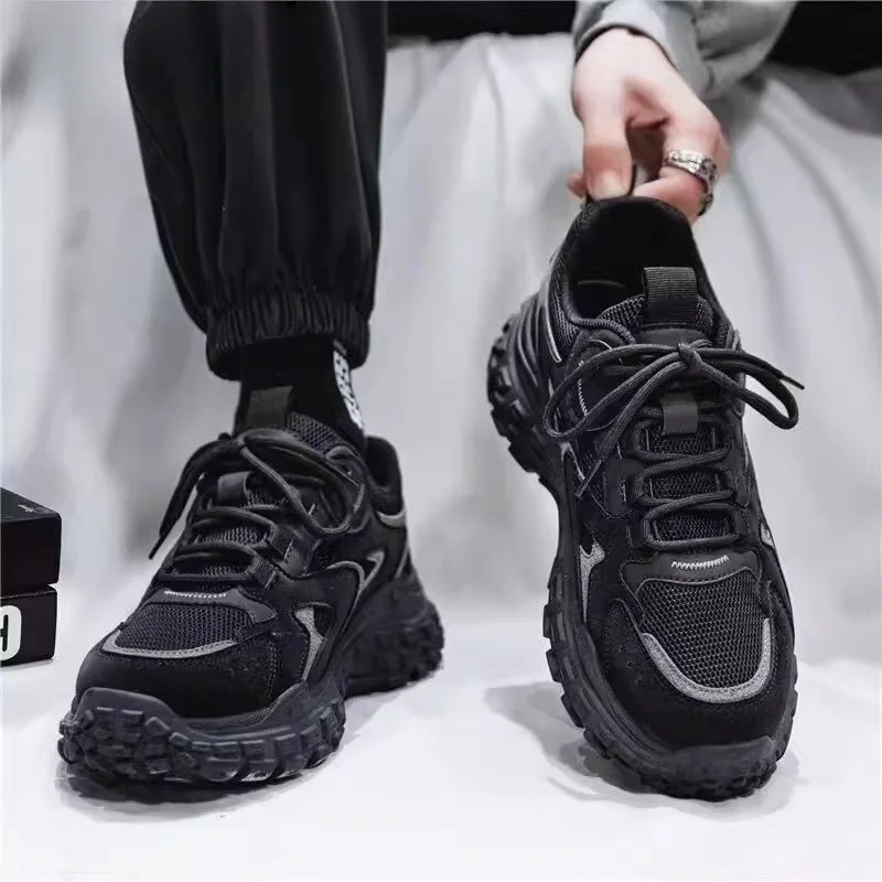 

Men's Casual Work Shoes Breathable Sporty Dad Shoes Trendy Wear-Resistant Rubber Sole Black Spring Autumn Leather Shoes
