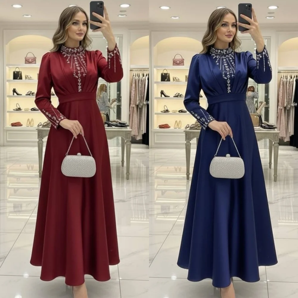 

Индивидуальные высококачественные элегантные плиссированные платья трапециевидной формы со стразами и высоким воротником, длинные платья на заказ, платья для особых случаев, доступны размеры в стиле ретро