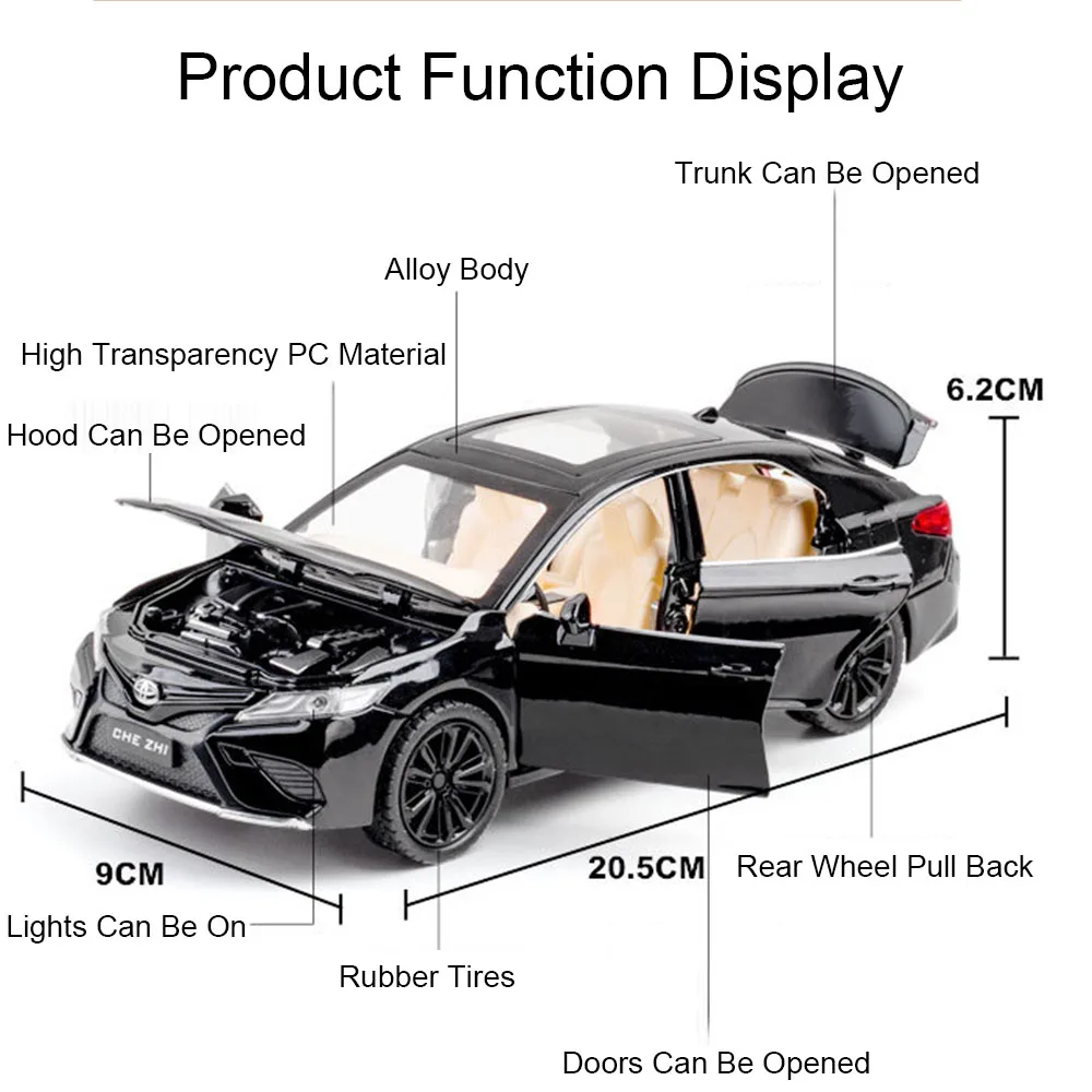 1:24 Camry RAV4 Modello di auto Pressofuso in lega Giocattolo Suono Luce Tirare indietro 4 porte aperte Modelli in miniatura Veicolo Ornamento per i regali dei bambini