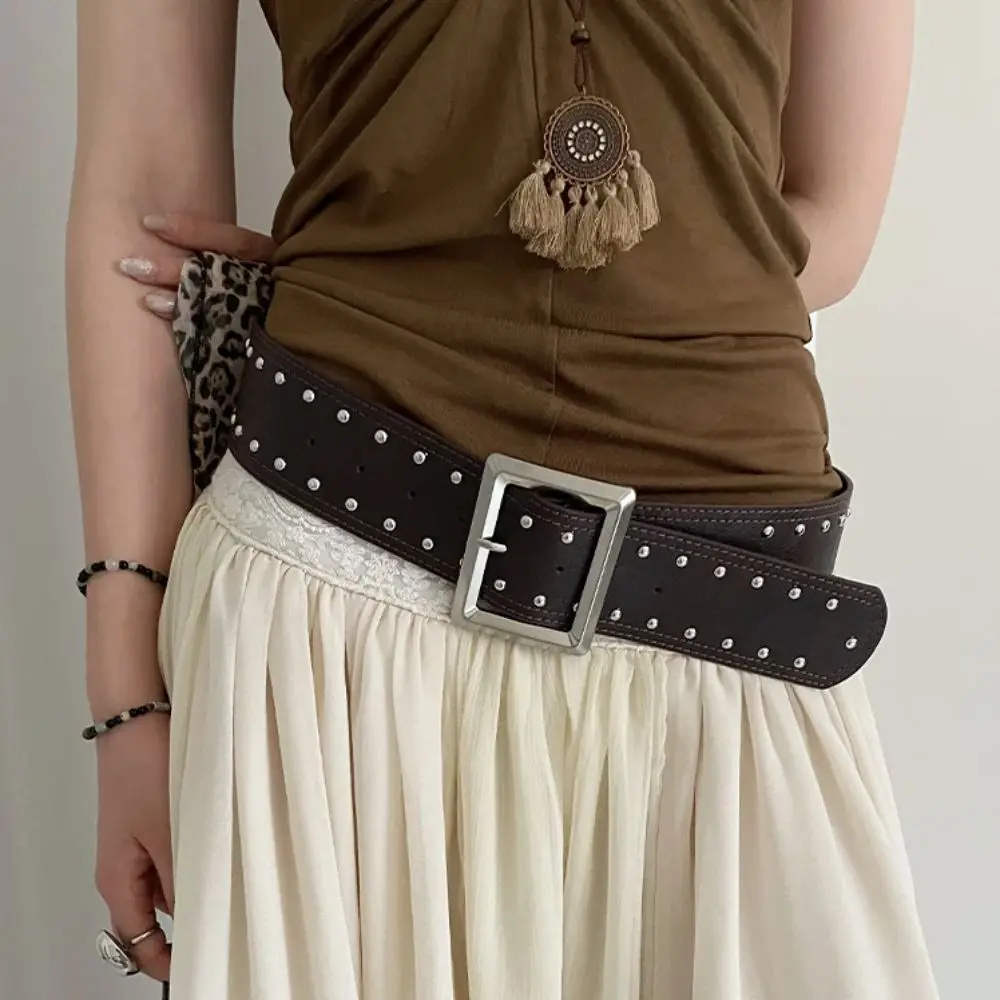 خمر مصمم واسعة حزام للنساء القوطية الشرير نمط برشام حزام الخصر Y2k فستان أمريكي حزام الجينز الفتيات حار #4