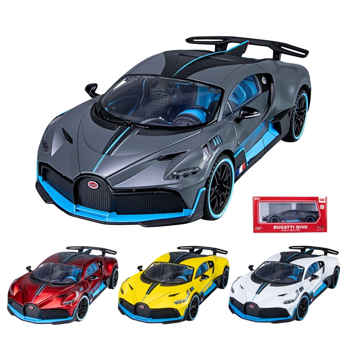 Модель игрушечного автомобиля Bugatti Divo, модель литая миниатюрная гоночная модель дверей, открывающийся звук, фотоколлекция, подарок для мальчиков и детей, 1/18