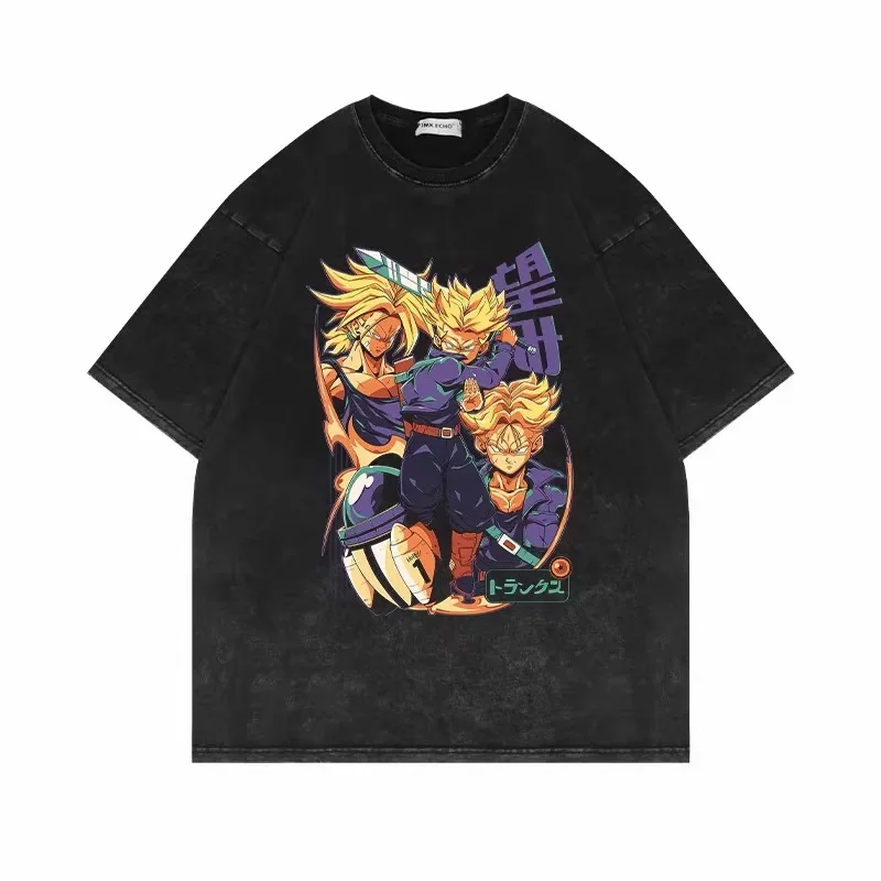 

Dragon Ball Z Trunks Super Saiyan Acid Wash Oversized Cotton TShirt 2026 Summer Anime Streetwear Graphic Tee for Men Women