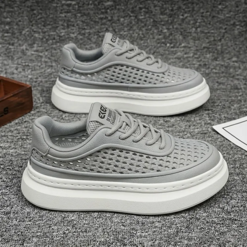 

Men's mesh breathable board shoes 2026 summer trend hollow out shoes height increasing casual outdoor sports shoes