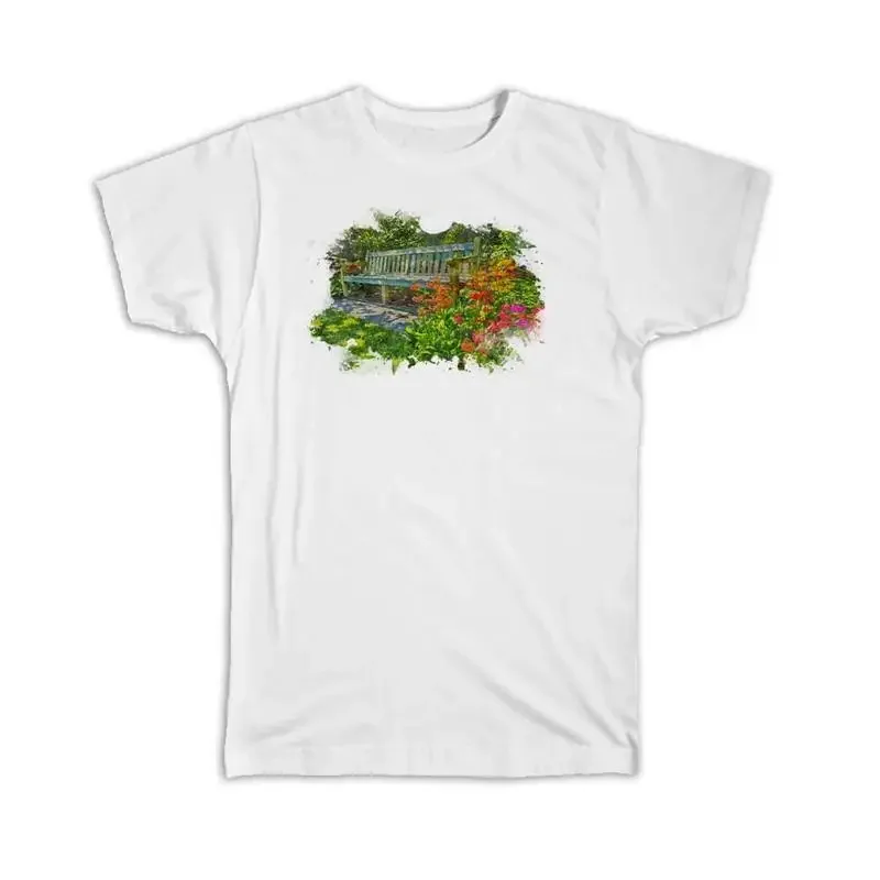 Watercolor Garden Bench Frame T shirt