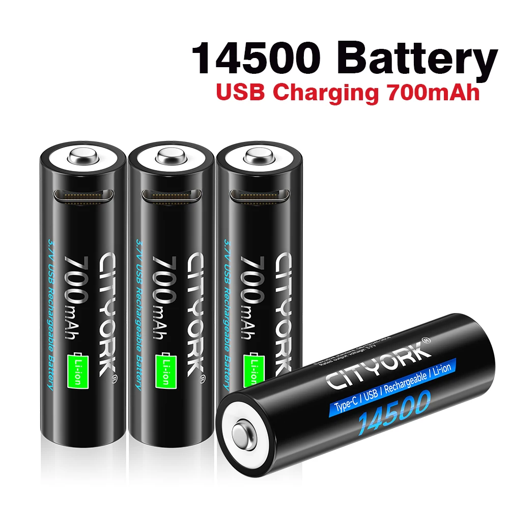 3.7V 700mAh 14500 AA USB Battery Rechargeable Finger Battery with Type-C Fast Charge Port for Led Flashlight Toys Mouse Headlamp