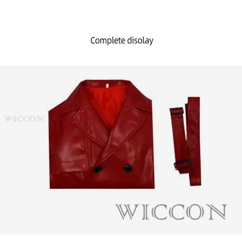 Homicipher Mr. Scarletella Cosplay Costume Red Coat Trench Wig Man with Red Game Umbrella Horror Halloween Monster Roleplay