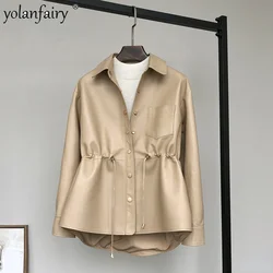 Genuine Leather Jacket Women Waisted Short Natural Leather Clothes Women's Sheepskin Coat Ladies Work Overcoat 2023 New FCY4802