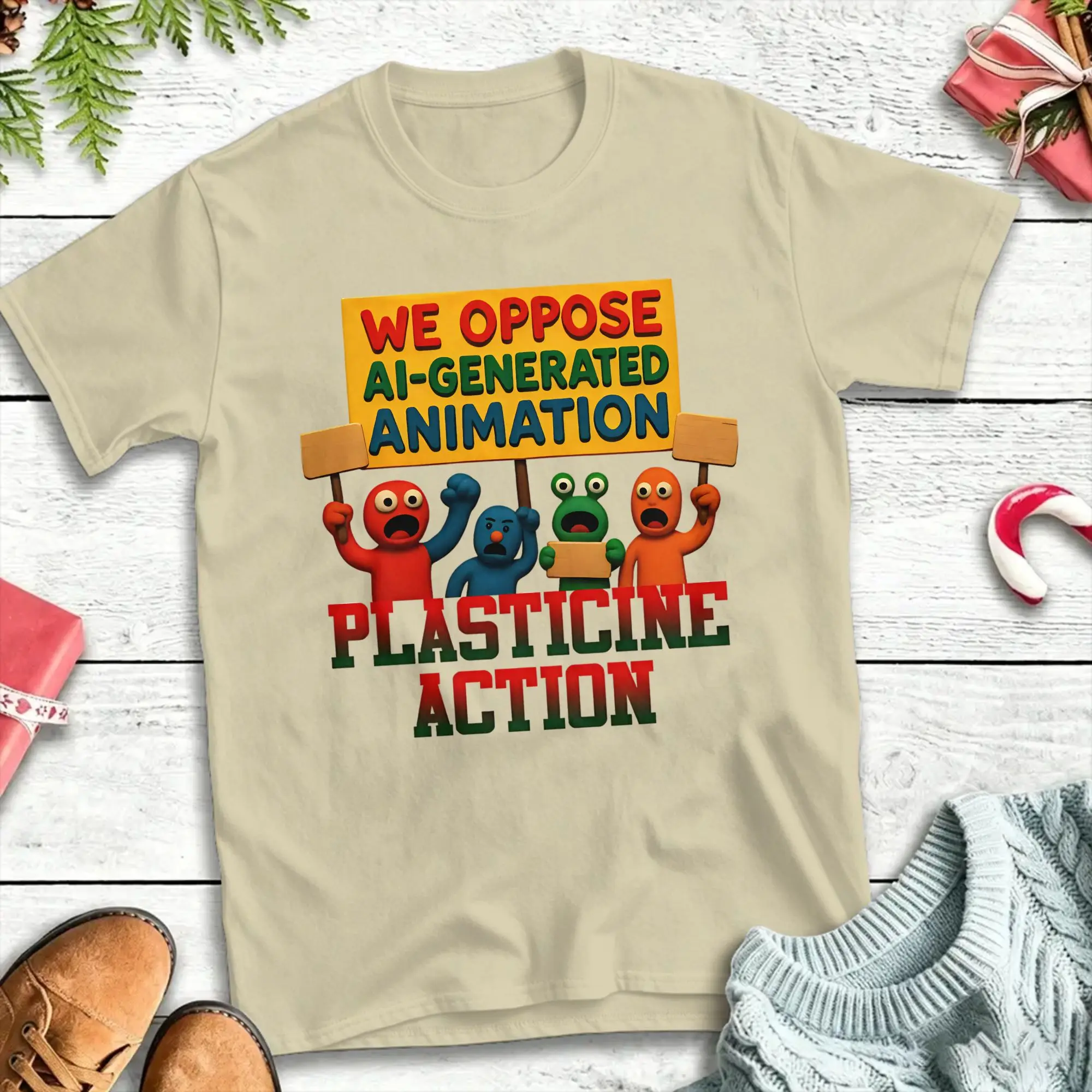 We Oppose AI Genrated Animation T Shirts Plasticine Action Pure Cotton Clothes Short Sleeve Crew Neck Tees Printing T-Shirt