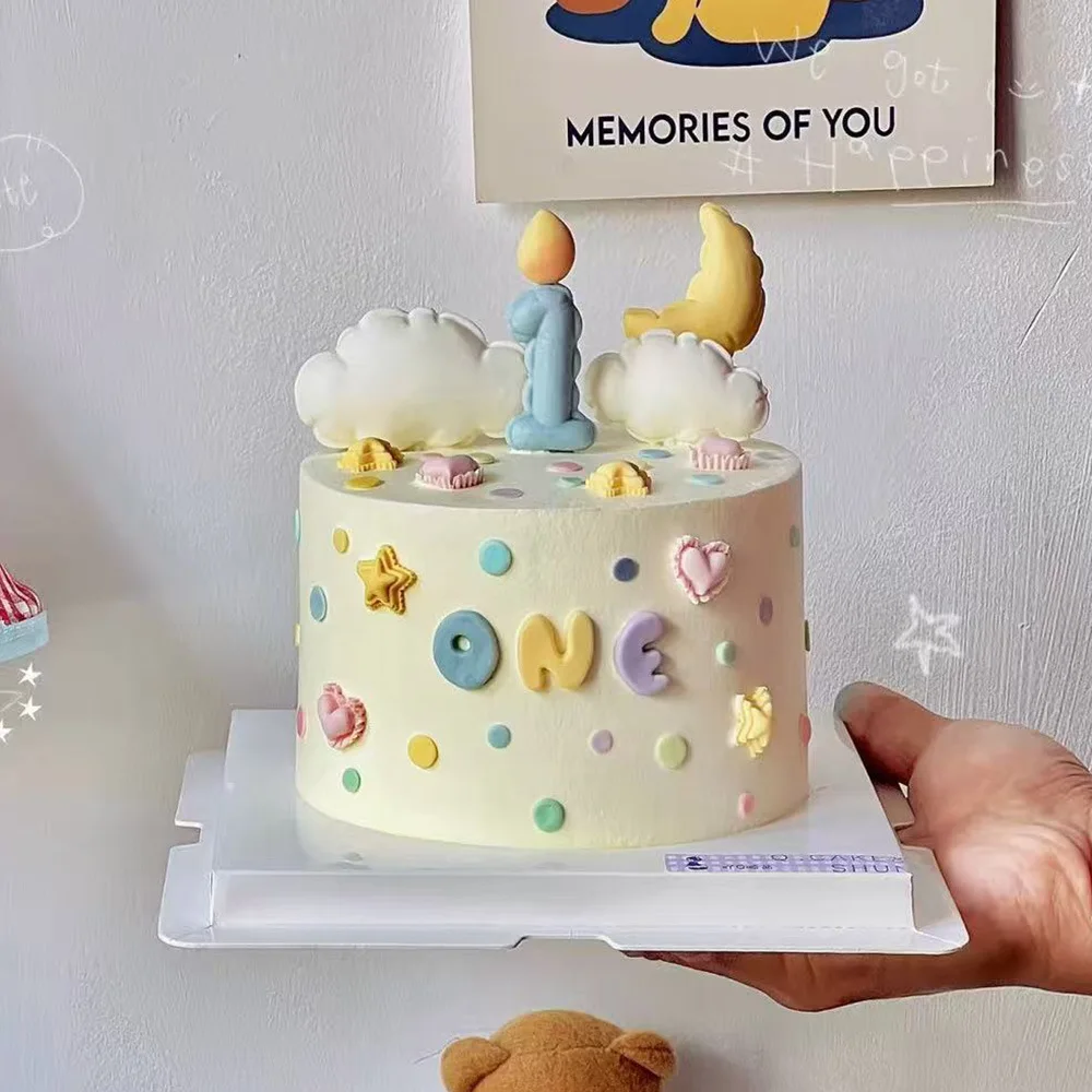 Nube número 1 Luna macarrón hornear pastel adornos figuritas Plug Ins para género revelar Baby Shower decoración de fiesta suministros de decoración de pasteles