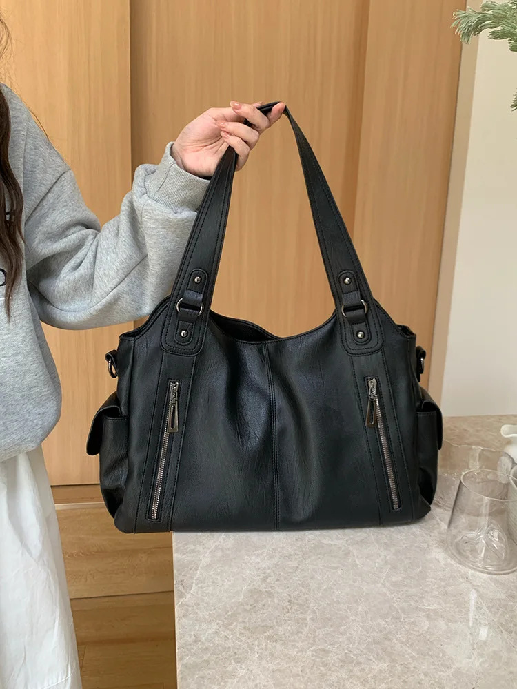

Large Capacity Women's Tote Bag 2025 New Retro Versatile Shoulder Bag female casual handbag high Quality PU Crossbody bag
