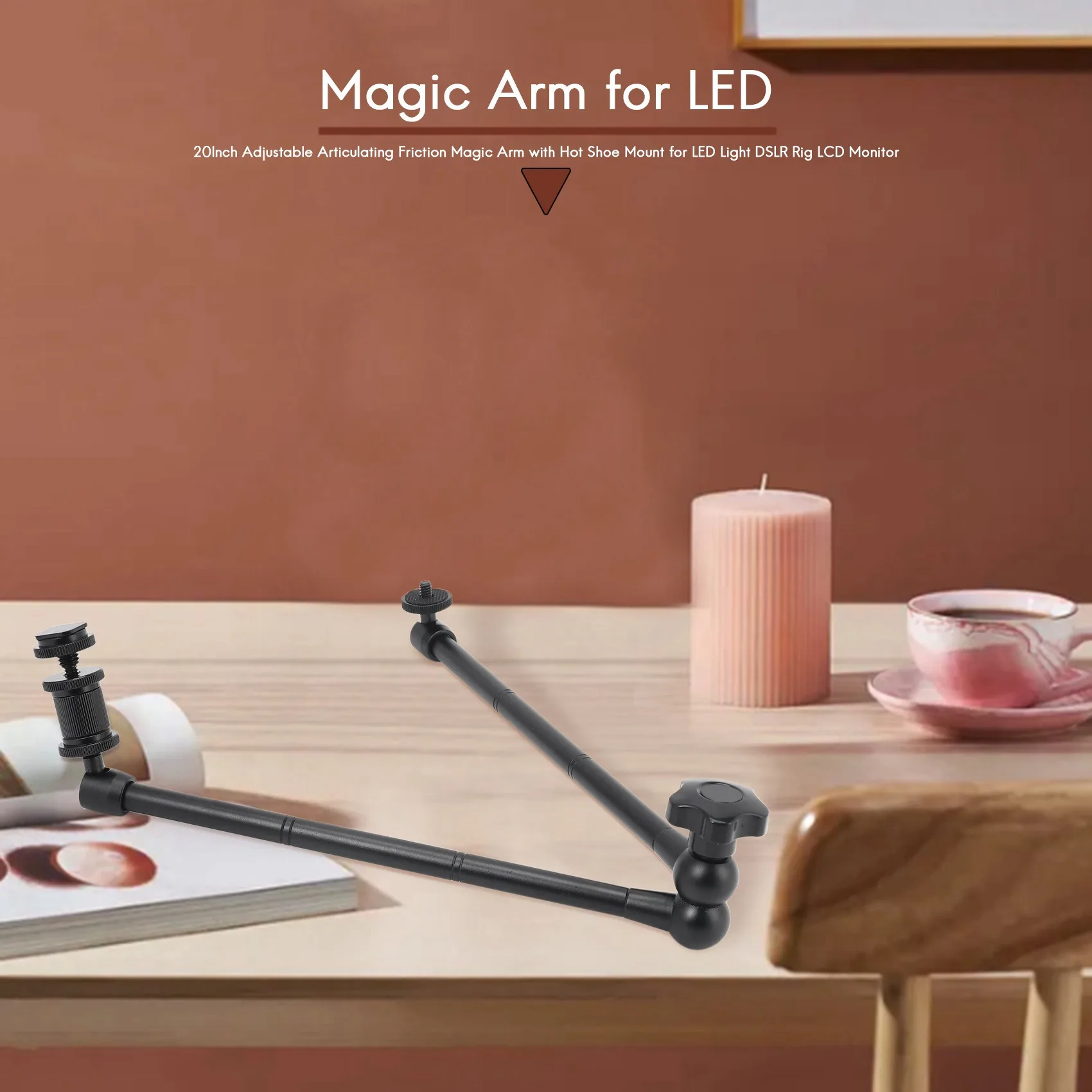 AA91 20Inch Adjustable Articulating Friction Magic Arm with Hot Shoe Mount for LED Light DSLR Rig LCD Monitor