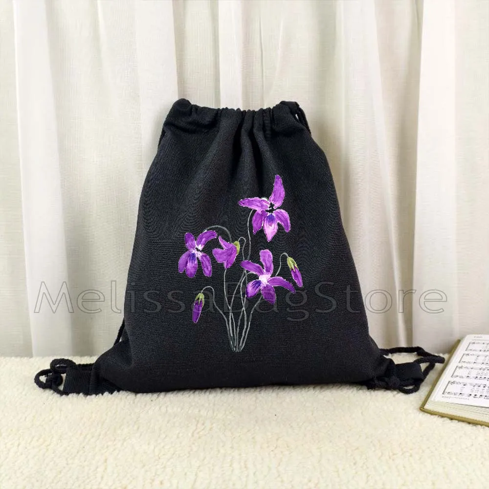 Watercolor Wildflowers Cactus Tulips Cosmos Flowers Gift Camellia Daffodil Lavender Drawstring Backpack Gym Sackpack String Bags
