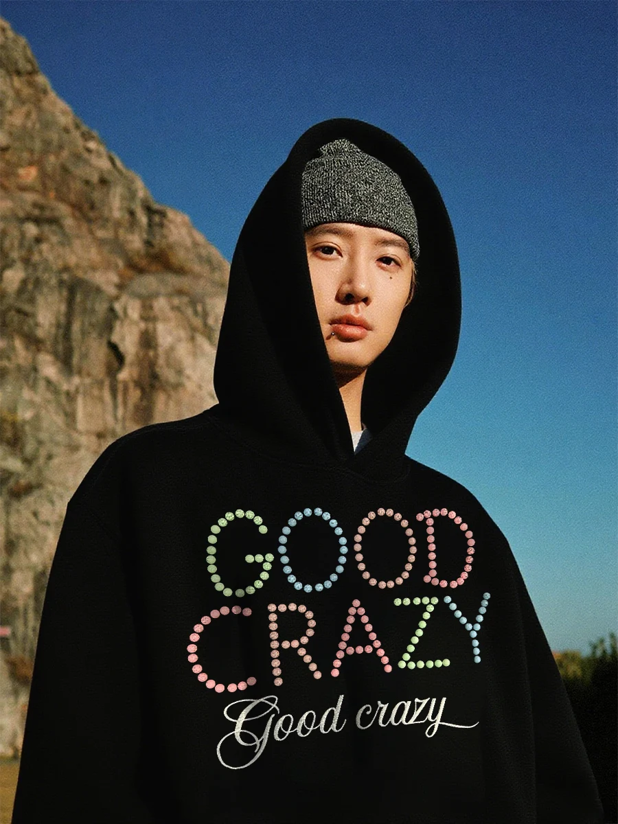 

Good Crazy American Sle Fce Lined Hoodie Jaet Men's Loose Fit Winter Warm Casual Streetwear Couple's Sweatirt