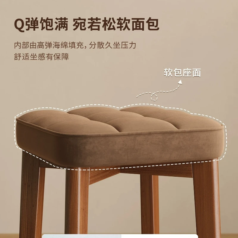 Premium Walnut Solid Wood Makeup Vanity Stools Soft Padded Square Chair for Ladies Bedroom Nail Art Salon Home Spare Bench Decor