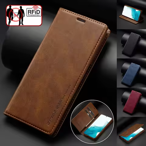 More Durable Leather Case for Samsung Galaxy S23 S22 S21 S20 Ultra FE 2022 S10 S9 Plus Flip Cover A13 A53 A52S Rfid Protection