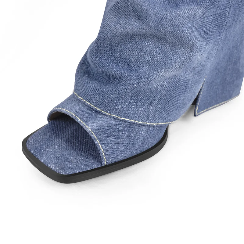 DALTolmaker-Bottes compensées en denim pour femmes, Open Parker, Shlavabo Lock Pants, genou, talon haut, fait à la main, marque féminine