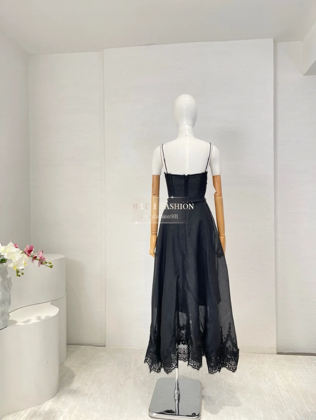 

Black Sleeveless Strapless Backless 2025 New High Quality Spaghetti Women Midi Dress