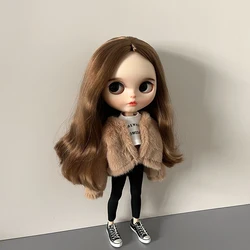 1Pcs Blyth Doll Clothes Long Sleeve Soft Fur Coat Tops Yoga Pants Leggings Warm Casual Wear for Blyth OB24 Pullip 1/6 Dolls
