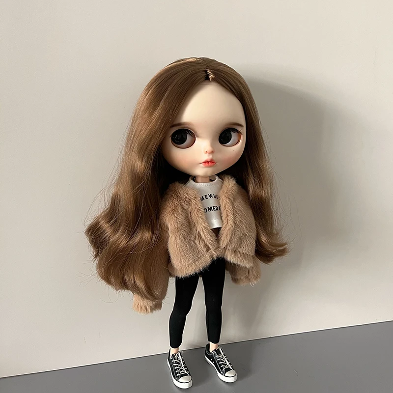 1Pcs Blythe Doll Clothes Long Sleeve Soft Fur Coat Tops Yoga Pants Leggings Warm Casual Wear for Blyth OB24 Barbie 1/6 Dolls