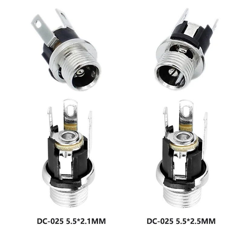 10/50/200PCS 5.5x2.1mm 5.5x2.5mm DC-025 DC Socket With Nut DC Power Jack Socket Female Panel Mount Connector DC025