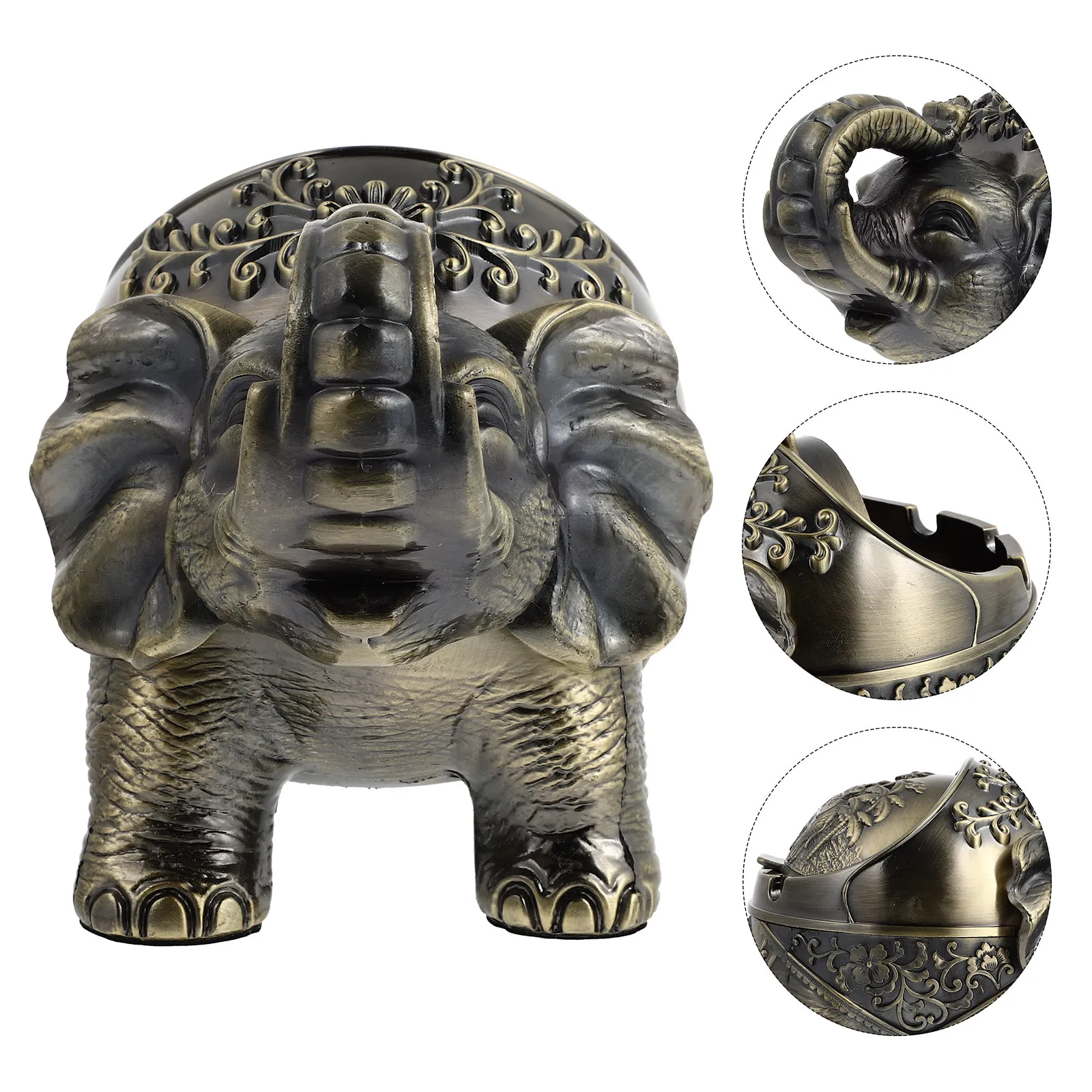 

1pc Retro Elephant Ashtray Zinc Alloy Metal Cigarette Holder Animal Shape Decorative Tray For Home Office Patio Soot Container