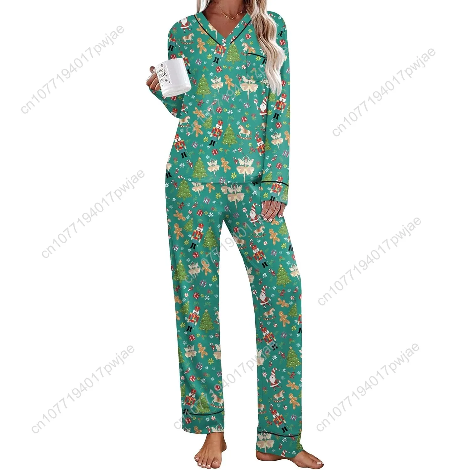 

Ekouaer Women's Pajamas Sets 2 piece PJs V Neck Long Sleeve Sleepwear Comfy Pants Loungewear with Pocket