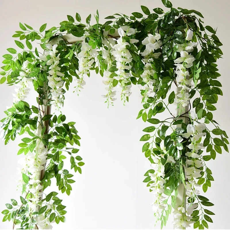 1.85M Wisteria Artificial Flowers Vine Garland Wedding Arch Decoration Fake Plants Foliage Rattan Trailing Faux Flowers Ivy Wall