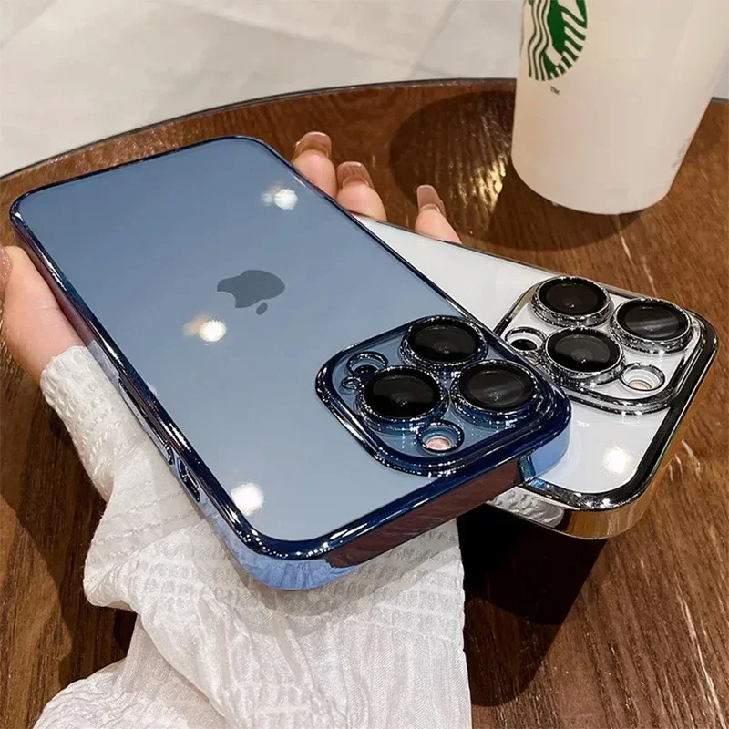 Luxury New High Quality Plating Clear Not Yellowing Case For IPhone 16 15 14 11 12 13 14 Pro Max 15 16 Plus Shockproof Cover image 4