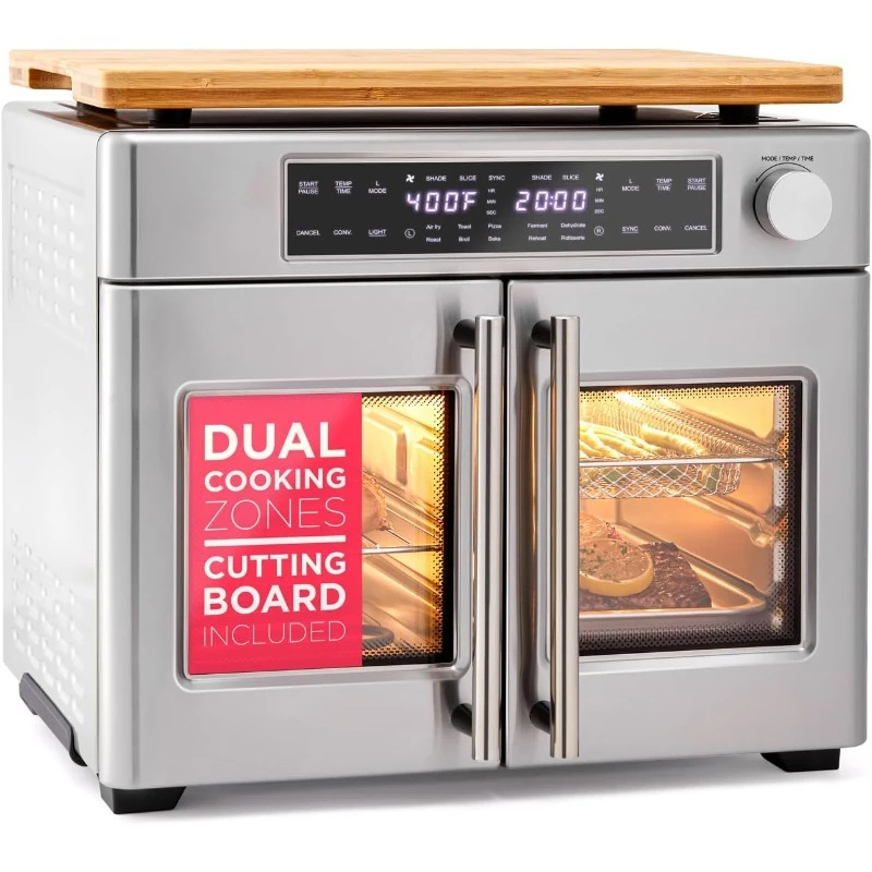 Dual Zone Air Fryer French Door Oven32 Qt Convection Toaster Combo Multifunction Temperature Control, TBroil, Bake,Roast,Ferment