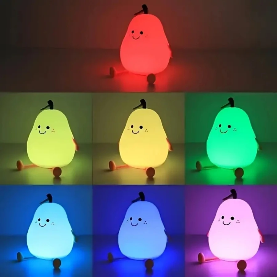 Cute 7 Colors Pear-Shaped Silicone Decompression Light, Touch-Controlled , For Rooms Bedside Lamp