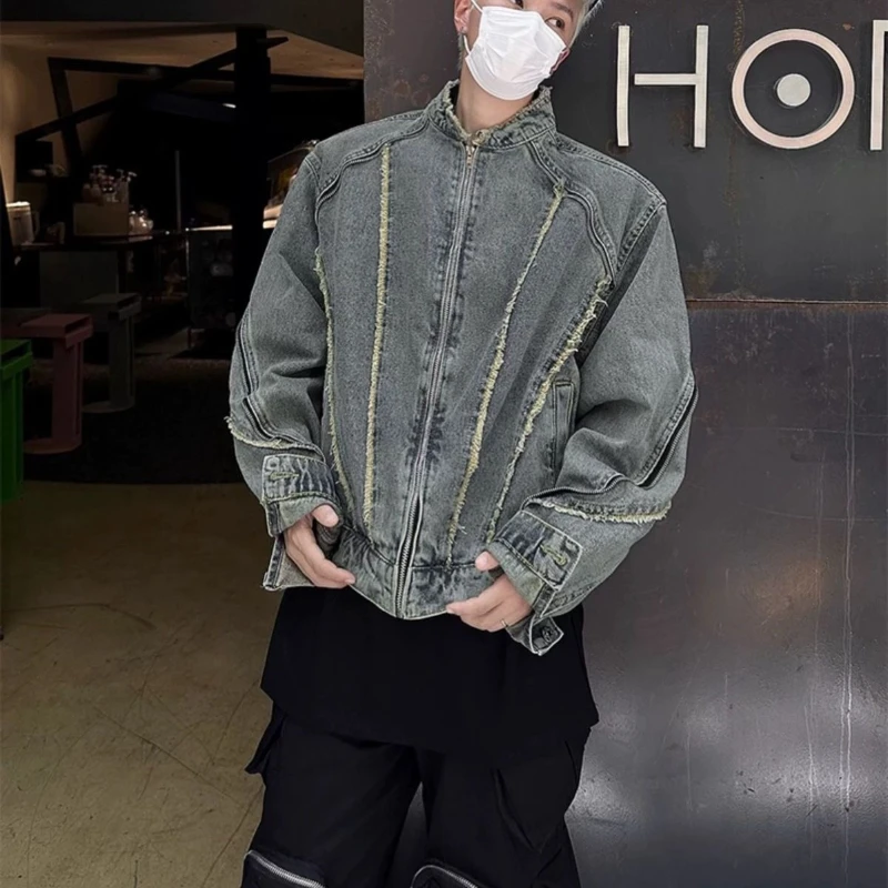 Jaqueta jeans masculina com zíper azul na moda de tecido original cowgirl lavado designer usado novo em roupas masculinas baixo preço casacos jeans masculinos